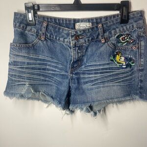 Blue Embroidered Jean Shorts